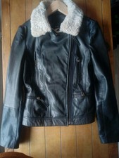 Oui New Leather And Lambswool Jacket Uk 10 Euro 38.
