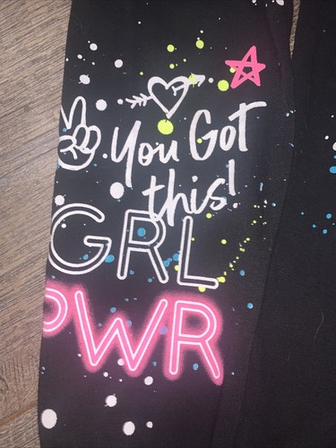 Justice sz 12 black neon you got this paint splatter sweatpants logo star heart - Picture 4 of 6