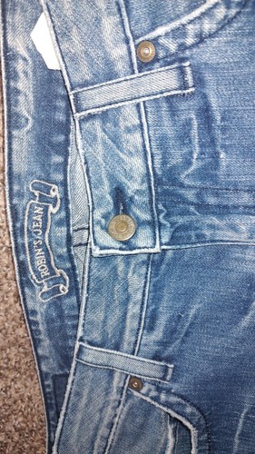 Robin’s Jeans Distressed Hem Flap Back Pocket Blue Men's 33 X 34 Made In USA - Picture 6 of 21