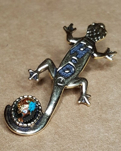 Vintage Harley Davidson® Ladies Turquoise Lizard Vest Pin - Imagen 4 de 6