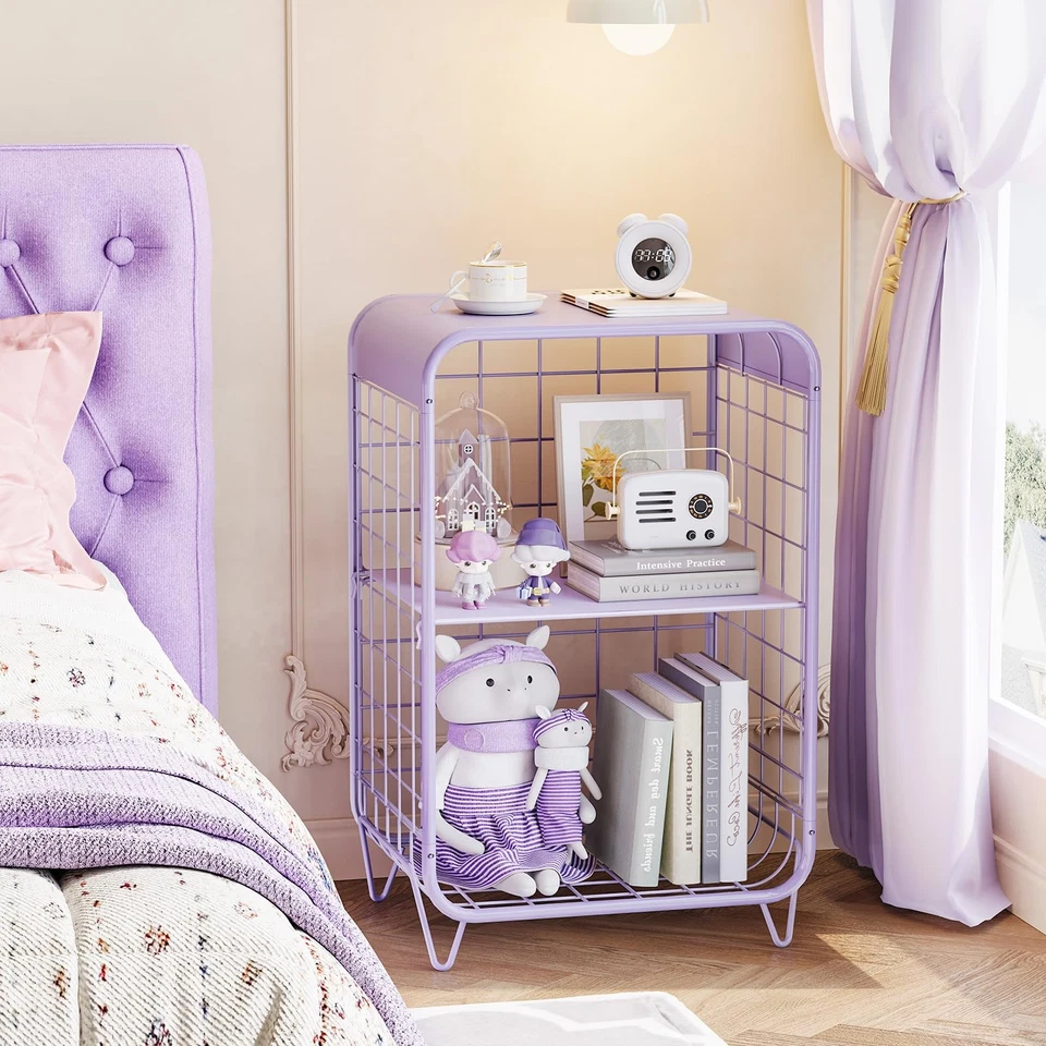 Linda mesita de noche para niños, mesa auxiliar de metal, mesa auxiliar de 3 niveles con almacenamiento, vintage B... Foto 2 de 4