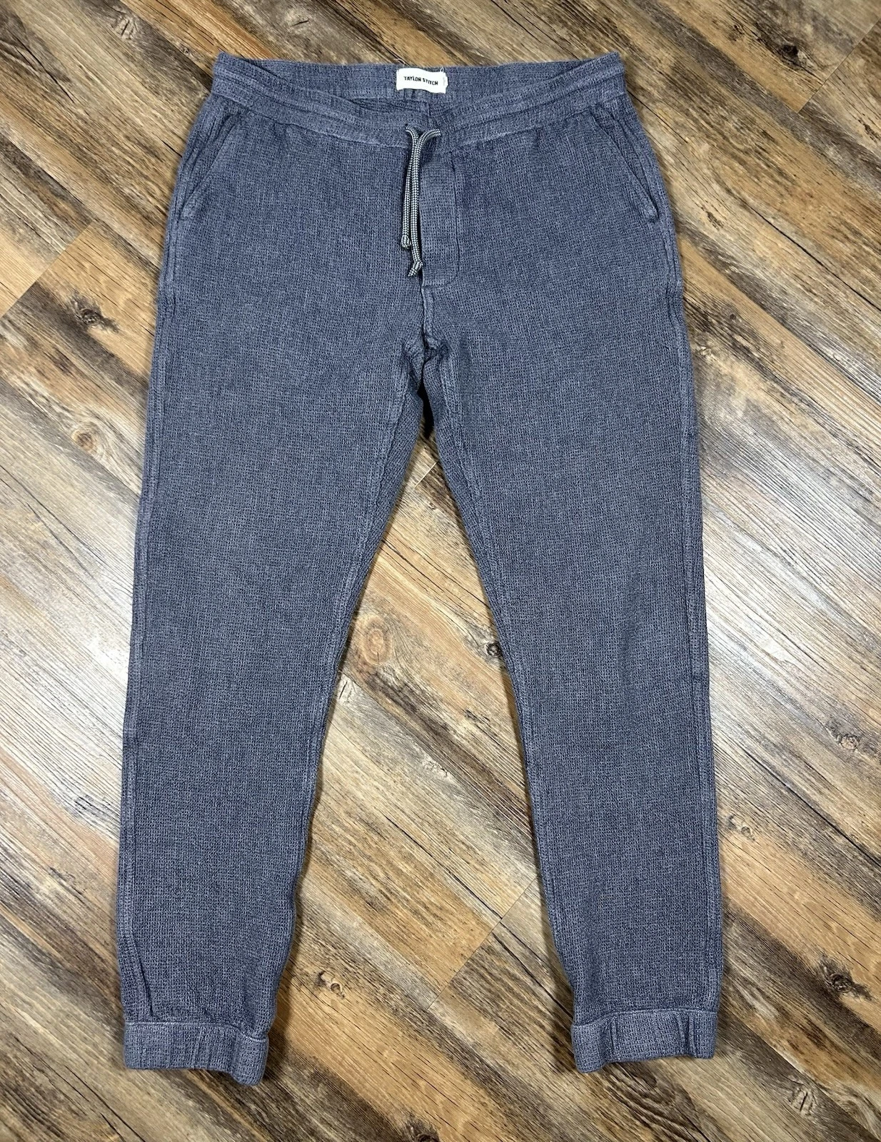 Taylor Stitch Apres Pants Mens Size Medium Blue Joggers Sweatpants Waffle Knit