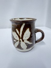Vintage Studio Pottery Stoneware Mug Brown Floral Handmade Coffee Cup