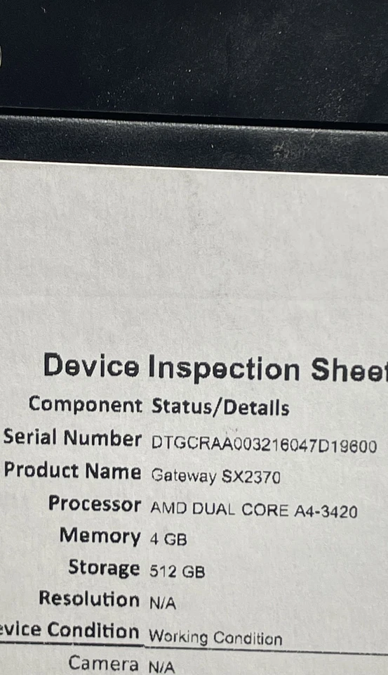 Computadora disco duro Gateway SX2370 AMD doble núcleo A4-3420 4 GB de memoria 512 GB Foto 4 de 4