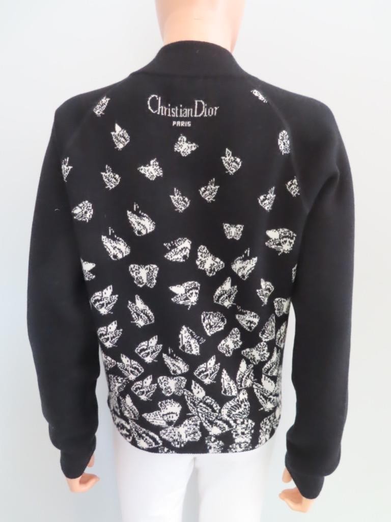 Christian Dior Black/Ecru Butterfly Knit Reversible Full-Zip