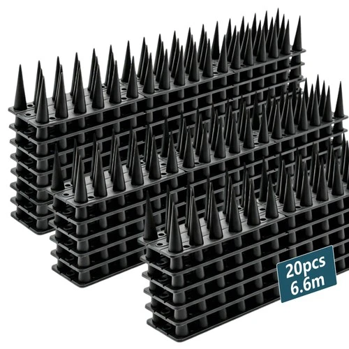 Bird Spikes Plastic 6.6m 20pcs Anti-Bird Kit with Screws & Zip Ties – Black