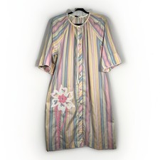 Vintage Floral Applique Striped House Coat Dress Granny Cottage Core Models Coat