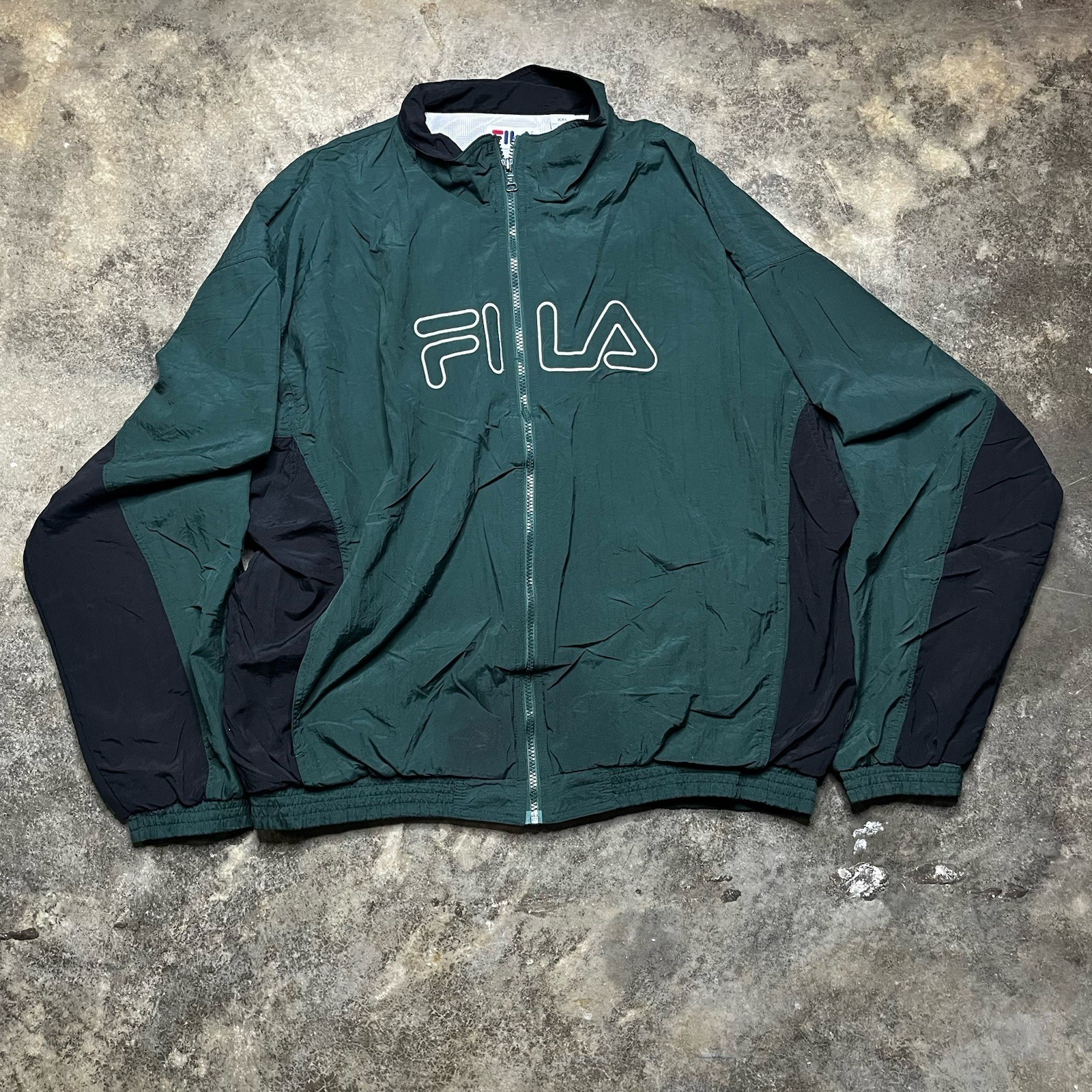 Giacca a vento vintage Fila con zip giacca a sacco XXL 2XL VERDE E NERO