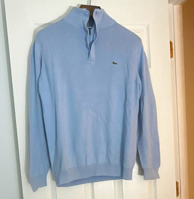 Lacoste Men's Blue Button/Zipper Mock Neck Knit Pullover Sweater Long Sleeve L