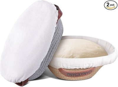 Banneton Bread Proofing Basket Set 2 Pcs Handmade Cotton Rope Sourdough Round