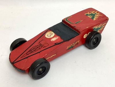 Vintage BSA Red Pine Wood Derby Car #34 Sizzler Race Car 1.75''T x 7''L x 2.75''W