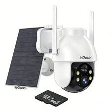 ieGeek Solar Security Camera Wireless Outdoor 2K 360  PTZ Night Vision with 64GB