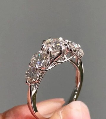 5.10 Ct Certified Round Cut Off White Diamond Ring-Treated In 925 Silver