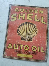 Golden Shell Auto Oil Metal Sign Tin Reproduction Sign NEW Man Cave Decor 16x12 