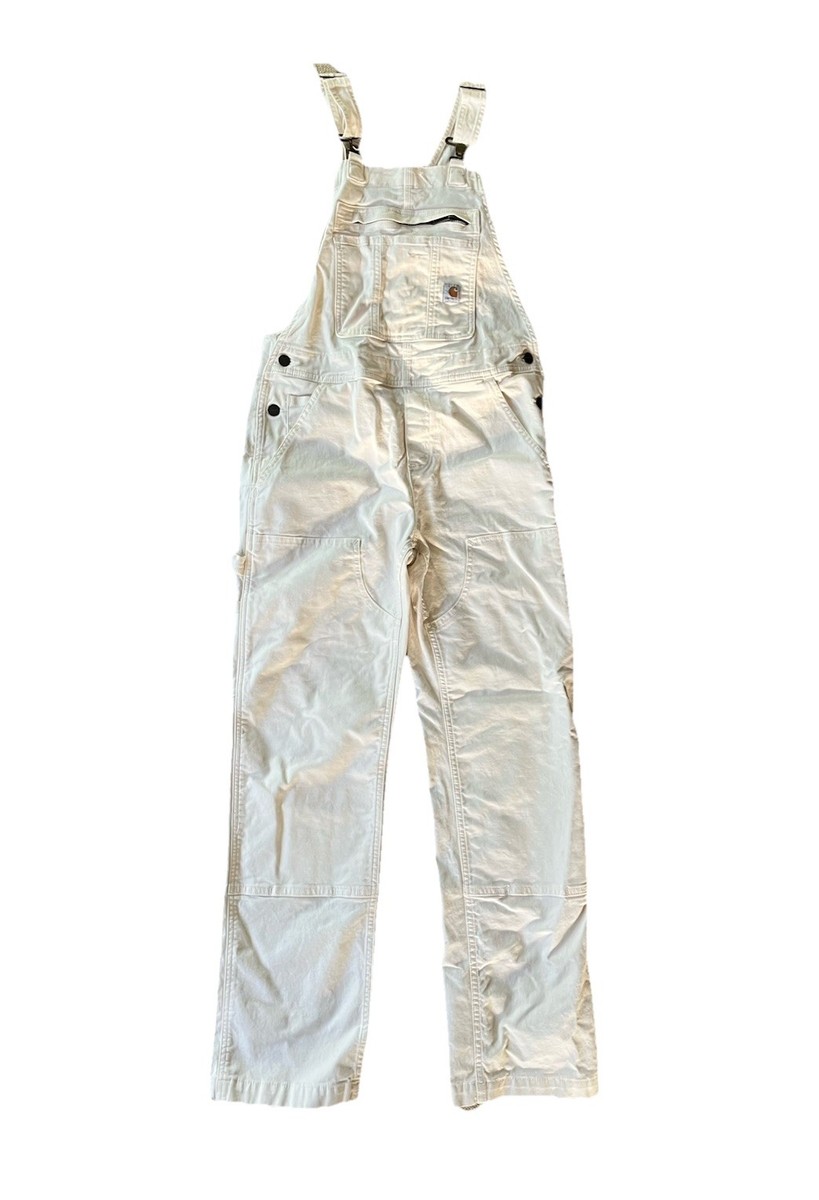 Carhartt Canvas Bib Overalls White Cream Women's XS Rugged Flex