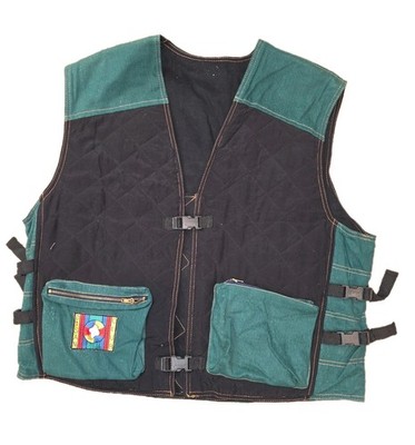 Nwt Vintage Disan Black And Green Denim Cargo Convertable Adjustable Vest OS