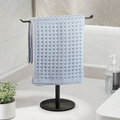 Stainless Steel T-Shaped Towel Holder for Bathroom Kitchen   Anti-Slip Black