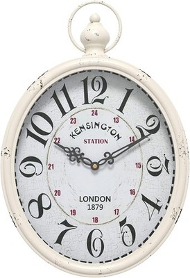 Oval Retro Wall Clock, Rustic Vintage Style, White Antique Design, Battery Oper