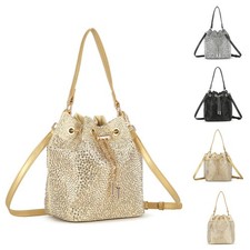 Women's Diamante Bucket Evening Sparkling Rhinestone Bucket Bag Evening Purse UK