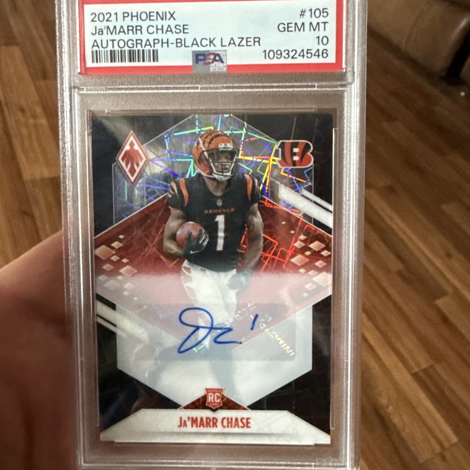🔥🔥 2021 Panini Phoenix - Rookie Ja'Marr Chase #105 Red Lazer 1/10 (RC) PSA 10