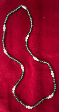 Vintage Green Faceted Glass Beads with MOP Round Beads Necklace - 21