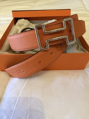 HERMÈS Unisex Silver H Belt Orange Black Reversible 85  display picture 2