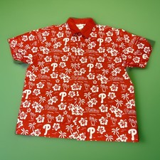 Philadelphia Phillies Shirt Men Large Hawaiian All Over Print Aloha Tropical Red