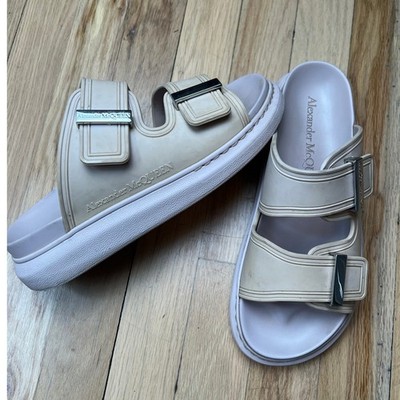 Alexander McQueen Hybrid Rubber Slides Beige Tea Rose Sandals Women 38 US 8 FLAW
