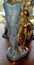 Rare ~ Vintage ~ Vase irisé avec femme nue dorée ~ 7 x 3 1/2"