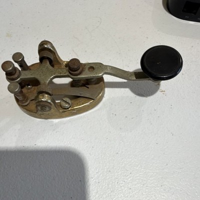Brass Morse Code Key Telegraph Adjustable Stand Manual Radio Communication
