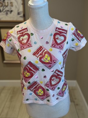 New! QUEEN OF SPARKLES Kids Pink Sequin Sweethearts Candy Packet Tee