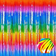 3 Pack Dark Rainbow Foil Fringe Curtain Backdrop 3.28x9.8 Ft Metallic