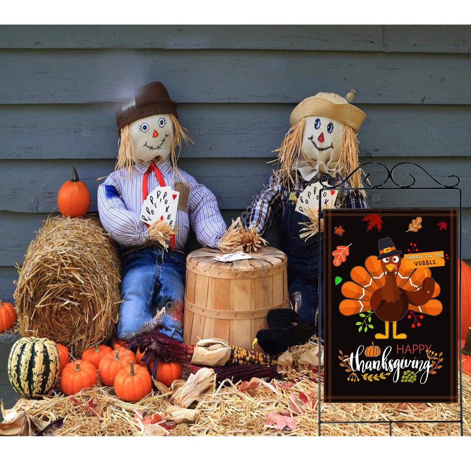 Akeydeco Happy Thanksgiving Flags,Thanksgiving Garden Flag 28 x 40 Inch House