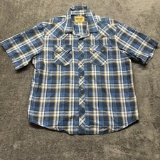 Wrangler Retro Shirt Mens XXL Blue Pearl Snap Short Sleeve Western Rodeo Cowboy