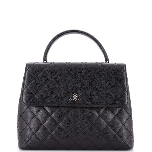 Chanel Vintage Classic Top Handle Flap Bag Quilted Caviar Jumbo