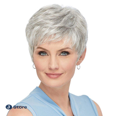 HAIRCUBE Pixie Perücke Silberweiß Remy Echthaar 21-23 Z