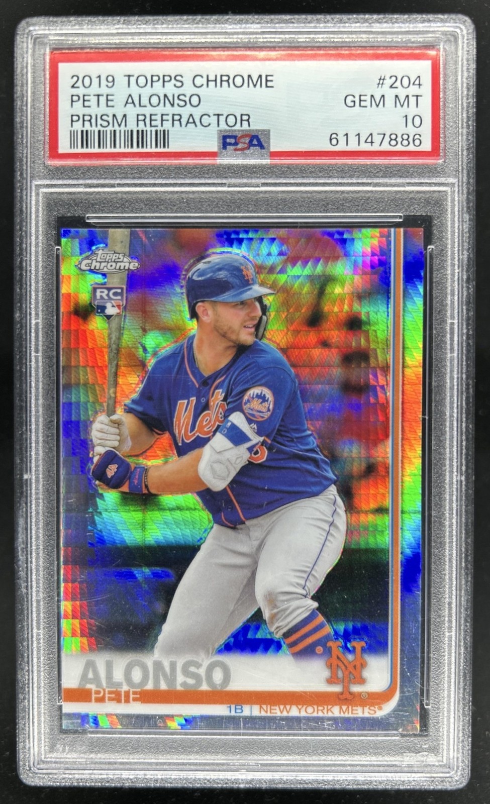 2019 Topps Chrome Pete Alonso RC Prism Refractor Rookie #204 Mets PSA 10