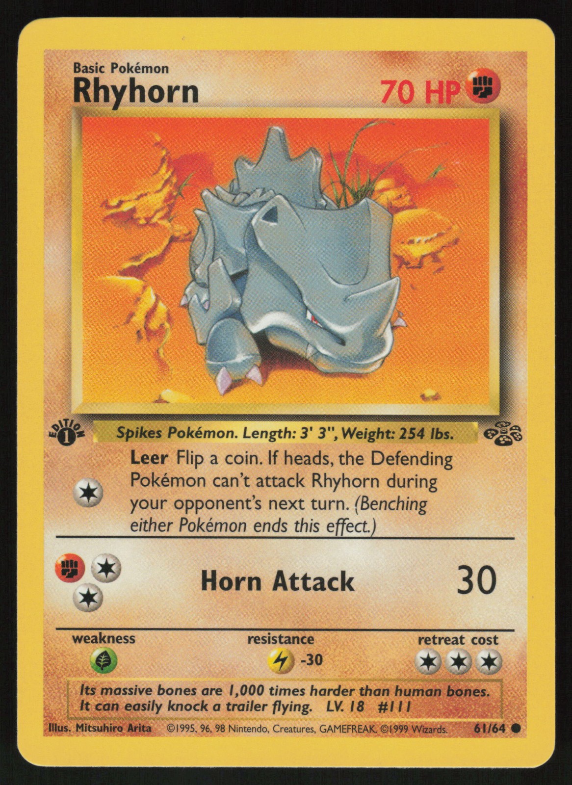 Pokemon Rhyhorn Common 1st Edition Jungle 61/64 NM