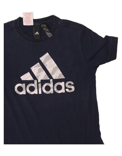 T-shirt ADIDAS bambina grafica top 9-10 anni blu navy cotone AA25 - Foto 3 di 3