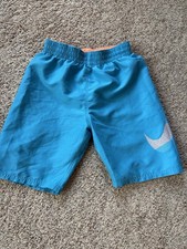 Nike Boys Solid Swim Trunks Size L 12-13Y Blue/Orange Drawstring Pocket