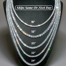 Tennis Chain Real Solid 925 Sterling Silver 3mm-4mm Iced Out Hip Hop Chain