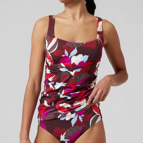 New Athleta Square Neck Tankini 34D/34DD Hero Bloom Decadent Chocolate Swimsuit