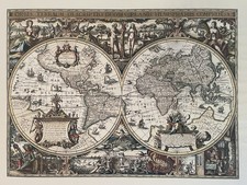 Historische Weltkarte 1632 Joannes Jansjonius Bütten 70x50