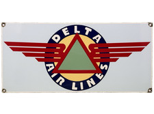 VINTAGE DELTA AIR LINES PORCELAIN SIGN OIL GAS AVIATION HANGAR PLANE AIRPORT