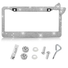 Bling Rhinestone License Plate Frame, Sparkly Stainless Steel Auto Tag Cover ...
