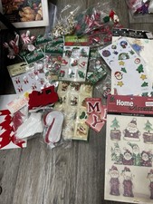 Christmas Crafts Lot - Crafts, Stickers, Miniature Ornaments New And Used Vtg