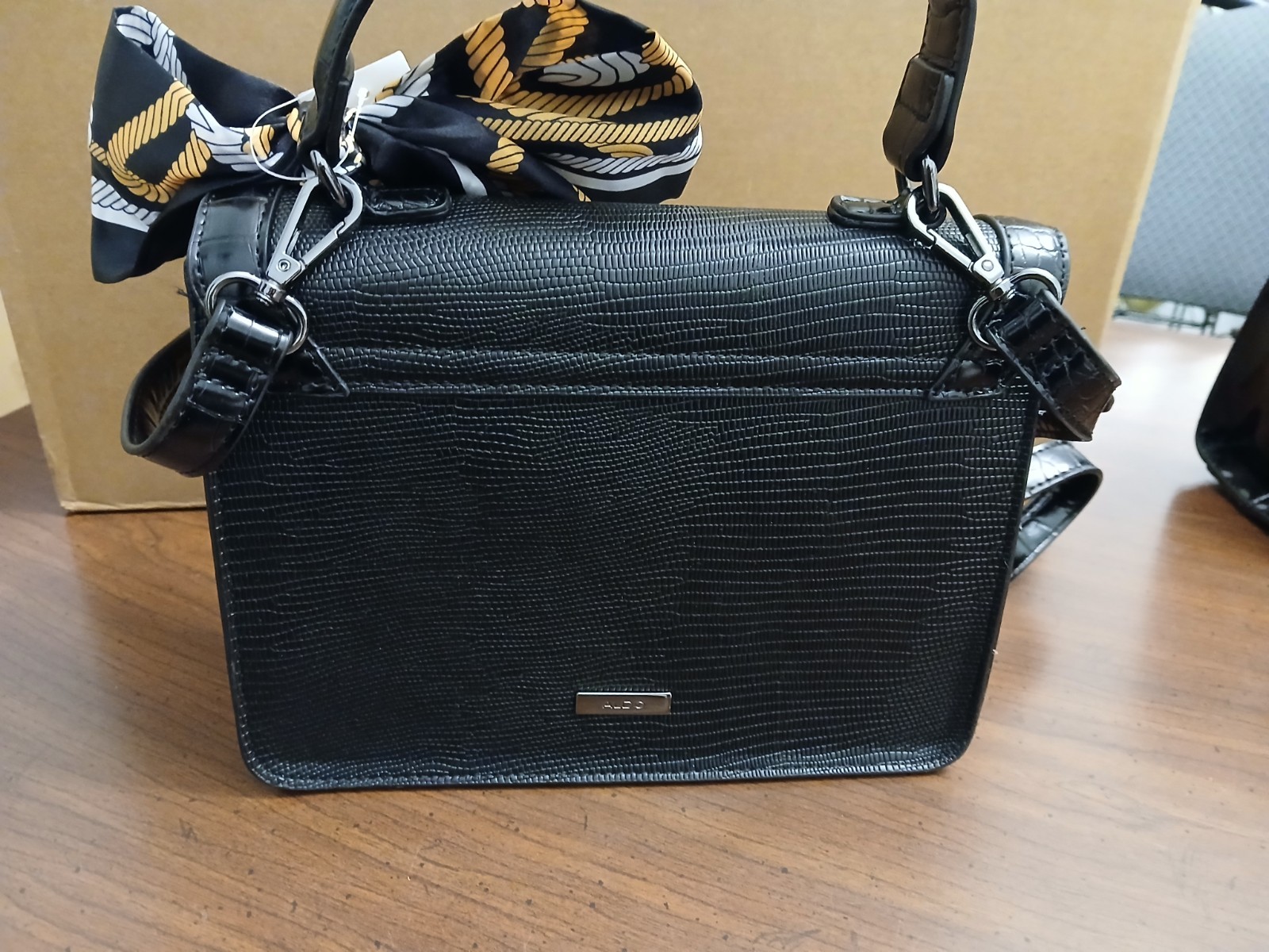 Aldo Landaeriell Black and Faux Snakeskin Handbag with matching Scraf New w Tag