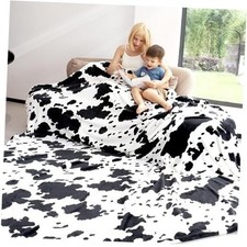 King Size Fleece Blanket for Bed, Extra Large 90x108 in Cowthrowblanket-black