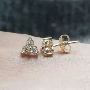 Authentic Lab Grown Diamond 1.20ct Woman's 3-Stone Stud Earrings 14K Yellow Gold Plated