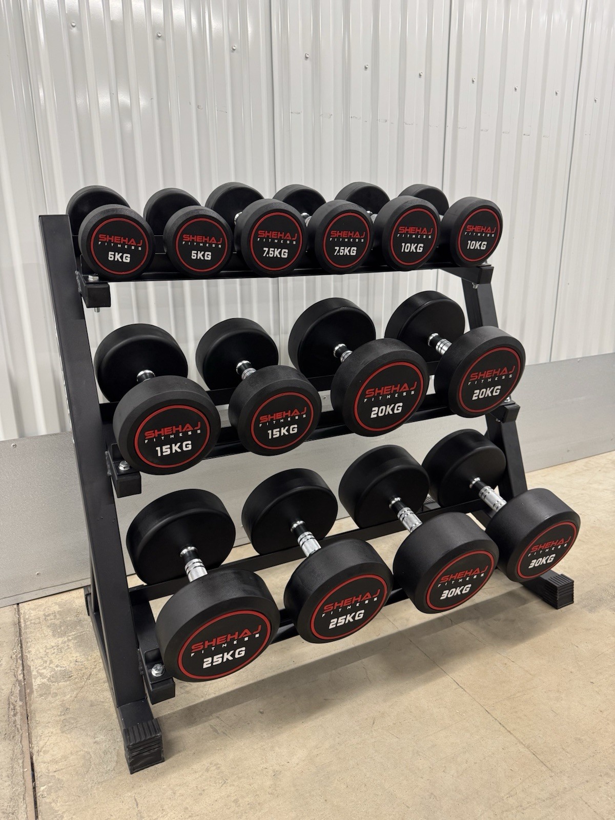 Juego de mancuernas redondas 5 kg-30 kg y estante de 3 niveles completo para gimnasio en casa entrenamiento con pesas